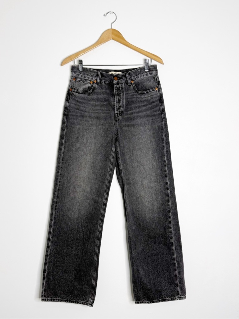 Madewell Low Slung Baggy Jeans Gray Black 25 Button Fly Wide Leg